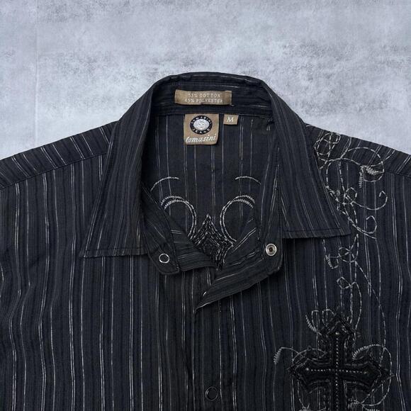 Y2K Lamasini Cross Embroidered 00s Button Up Shirt - Picture 3 of 7